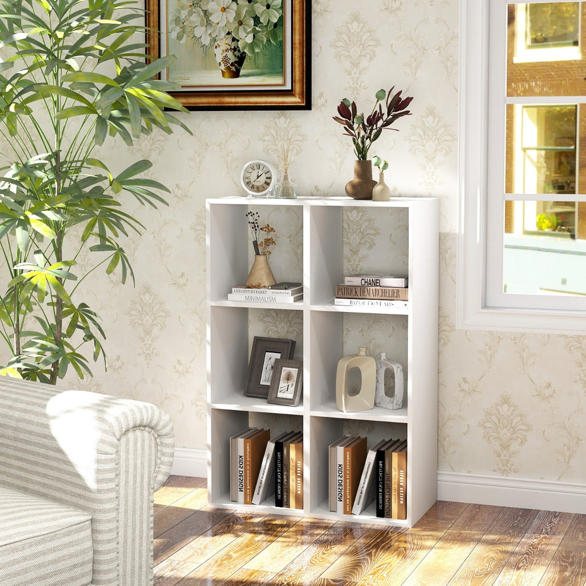 Estantería con 3 Cubos con Espalda Abierta para Almacenamiento con Kit Antivuelco para Estudio Dormitorio Salón 35,5 x 33 x 103 cm Blanco