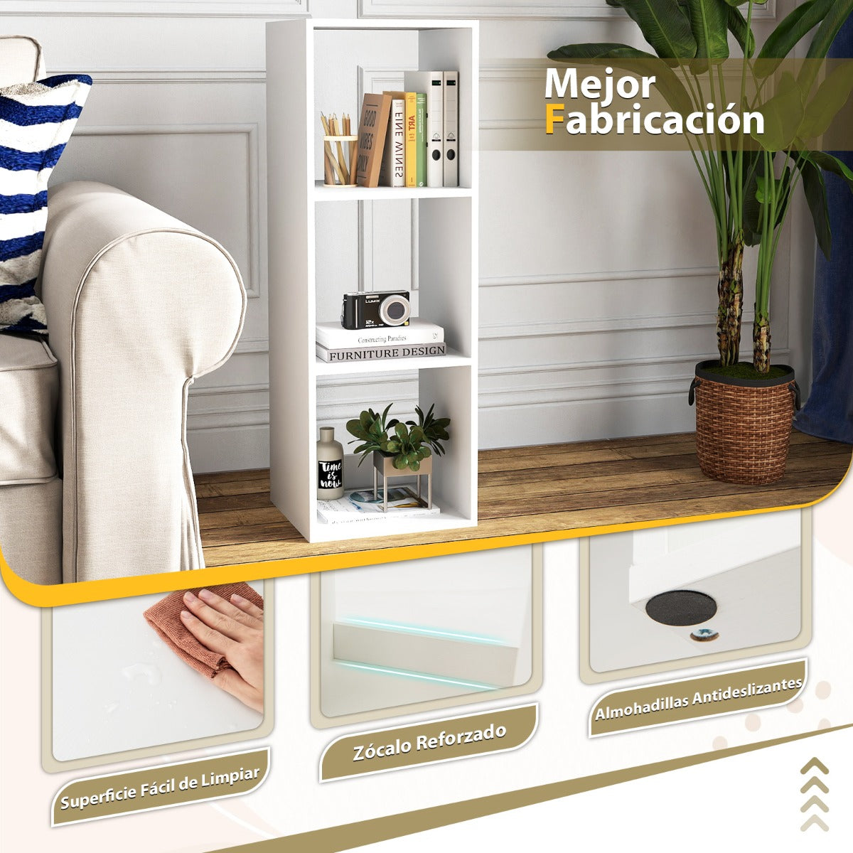 Estantería con 3 Cubos con Espalda Abierta para Almacenamiento con Kit Antivuelco para Estudio Dormitorio Salón 35,5 x 33 x 103 cm Blanco
