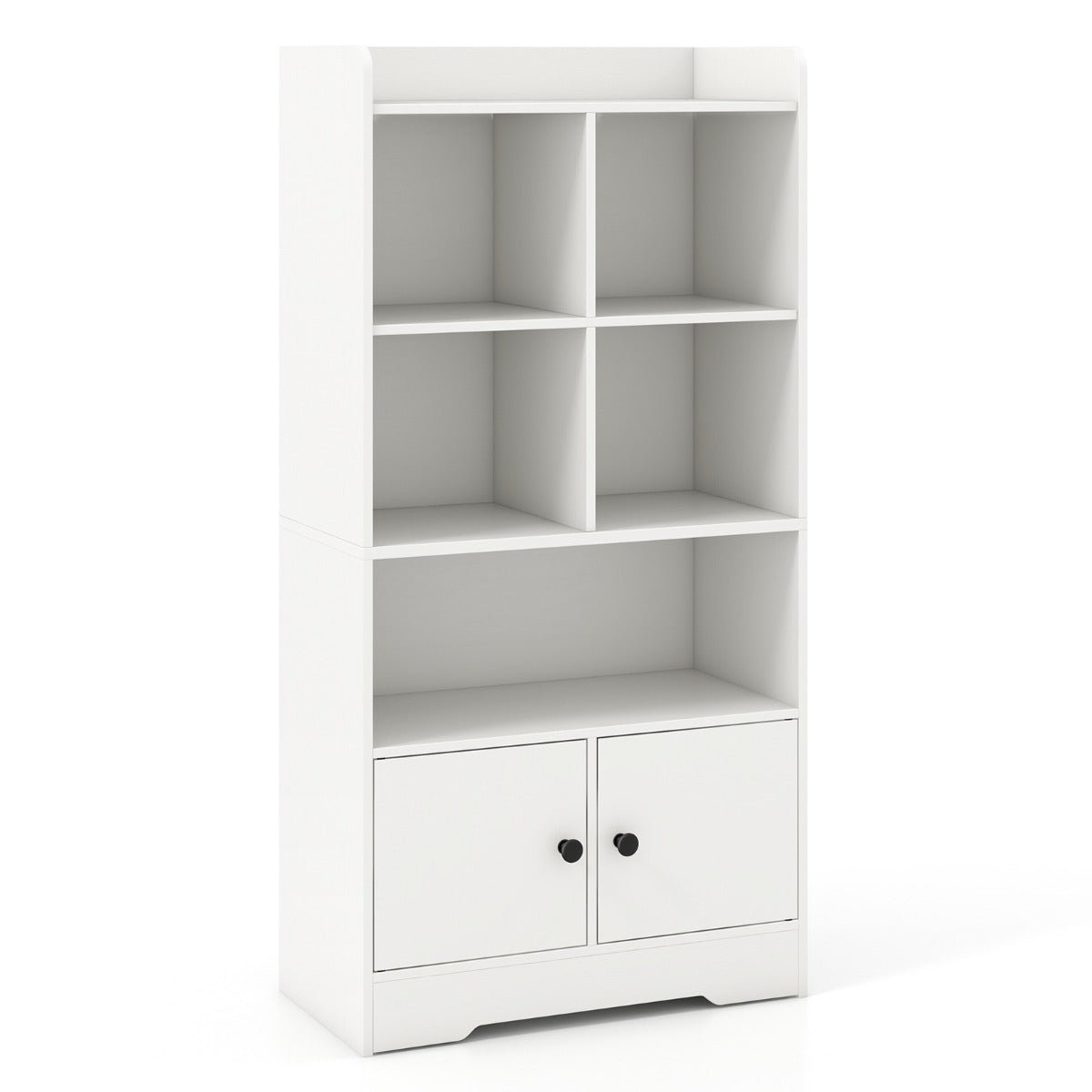 Estantería con Puertas Estante con 5 Compartimentos y 2 Gabinetes Armario de Exhibición Independiente para Sala de Estar Dormitorio Blanco