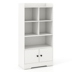 Estantería con Puertas Estante con 5 Compartimentos y 2 Gabinetes Armario de Exhibición Independiente para Sala de Estar Dormitorio Blanco