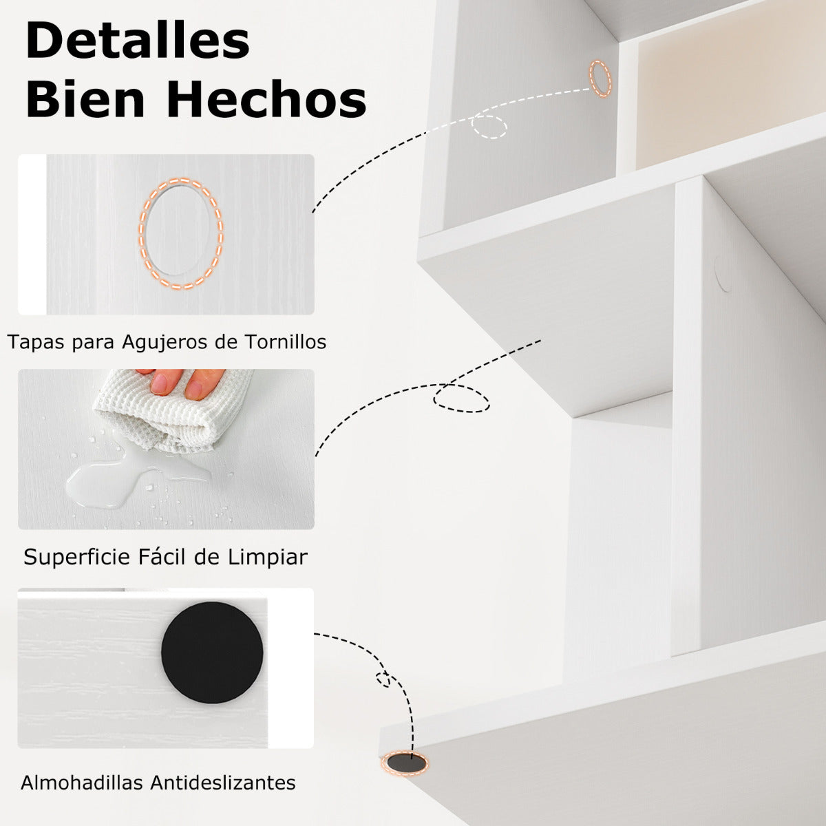 Estantería de 3 Niveles Estante de Exhibición para Espacios Pequeños Mesa Lateral Independiente Mesita de Noche para Oficina Salón Blanco