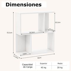 Estantería de 3 Niveles Estante de Exhibición para Espacios Pequeños Mesa Lateral Independiente Mesita de Noche para Oficina Salón Blanco
