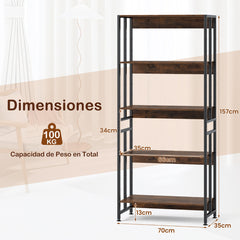 Estantería de 5 Estantes Alto de 157 cm con Estantes Ajustables Estante de Exhibición Industrial Estructura Metálica para Estudio Marrón
