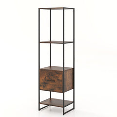 Estantería de 5 Niveles con Cajón Librería Alto y Estrecho con Estantes Marco de Metal Estante Independiente para Dormitorio Salón Marrón