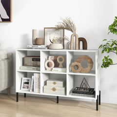Libreria Estanteria de 6 Cubos de Madera de 2 Niveles con Patas de Metal Ajustables en 5 Posiciones120 x 35 x 79,5 cm Blanco