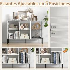 Libreria Estanteria de 6 Cubos de Madera de 2 Niveles con Patas de Metal Ajustables en 5 Posiciones120 x 35 x 79,5 cm Blanco