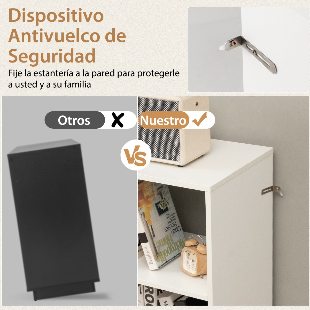 Libreria Estanteria de 6 Cubos de Madera de 2 Niveles con Patas de Metal Ajustables en 5 Posiciones120 x 35 x 79,5 cm Blanco