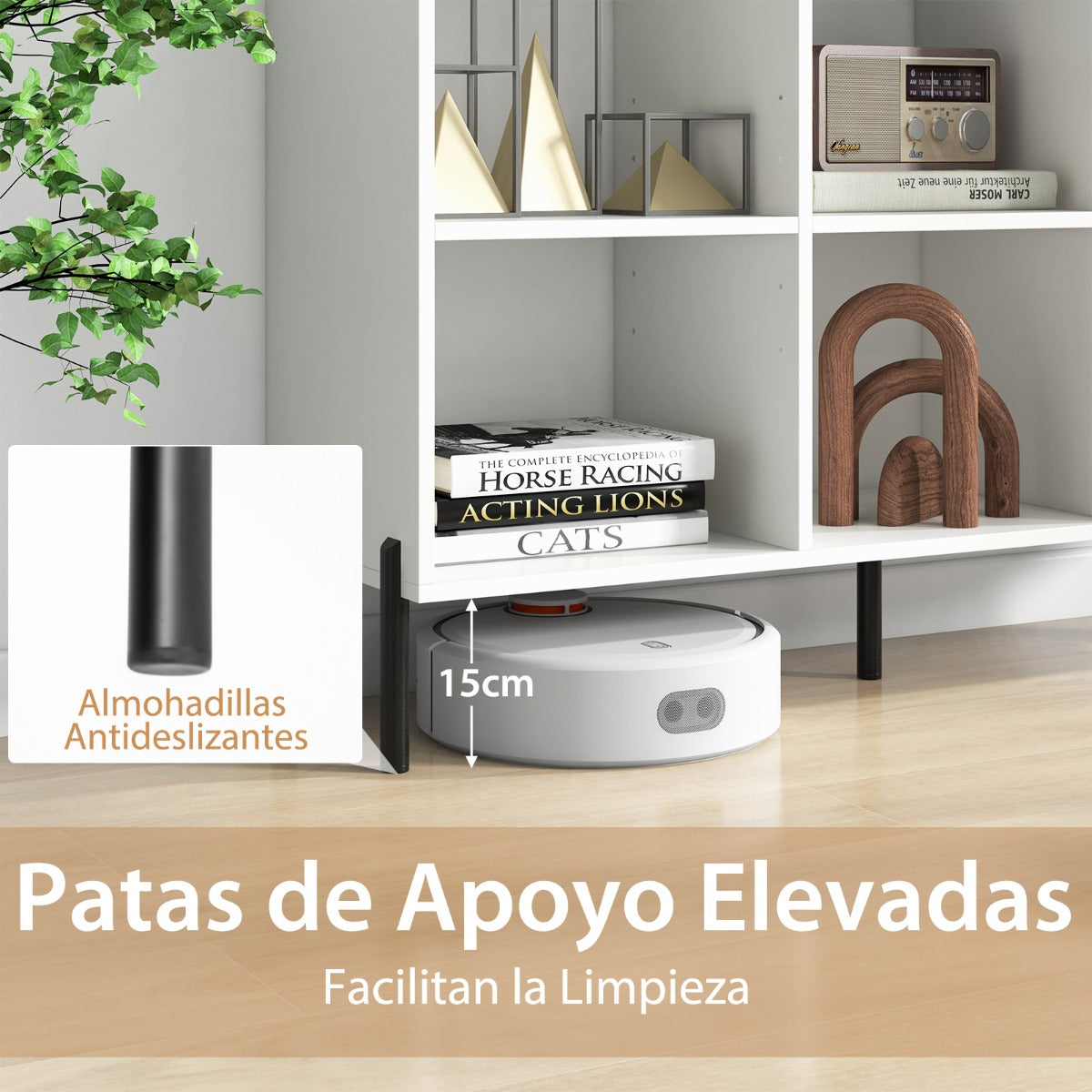 Libreria Estanteria de 6 Cubos de Madera de 2 Niveles con Patas de Metal Ajustables en 5 Posiciones120 x 35 x 79,5 cm Blanco