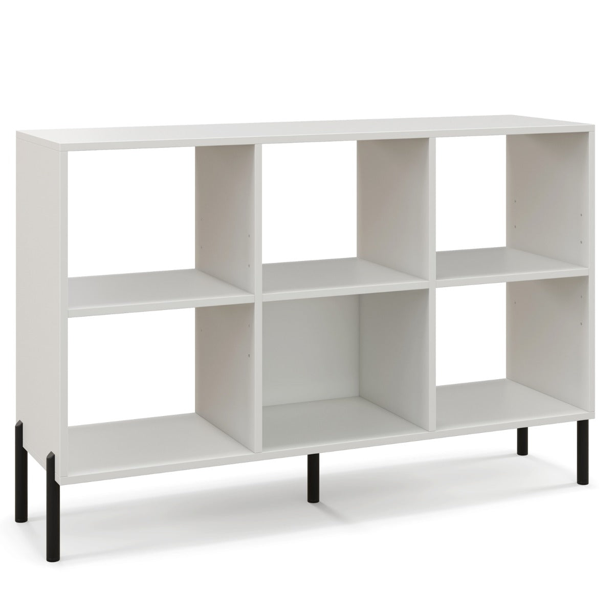 Libreria Estanteria de 6 Cubos de Madera de 2 Niveles con Patas de Metal Ajustables en 5 Posiciones120 x 35 x 79,5 cm Blanco