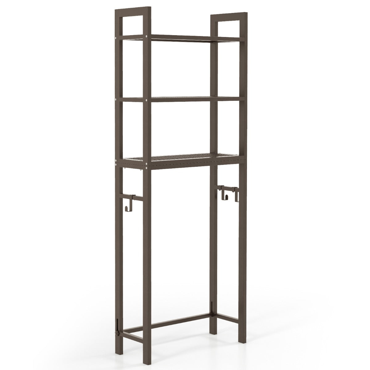 Estantería de Baño sobre Inodoro de Metal para el Baño Que Ahorra Espacio con 3 Ganchos y 3 Niveles 63 x 26,5 x 170 cm Marrón