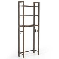 Estantería de Baño sobre Inodoro de Metal para el Baño Que Ahorra Espacio con 3 Ganchos y 3 Niveles 63 x 26,5 x 170 cm Marrón