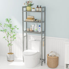 Estantería de Baño sobre Inodoro de Metal para el Baño Que Ahorra Espacio con 3 Ganchos y 3 Niveles 63 x 26,5 x 170 cm Gris