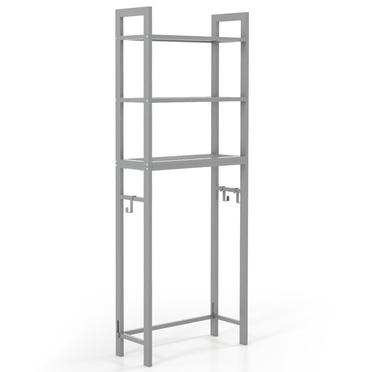 Estantería de Baño sobre Inodoro de Metal para el Baño Que Ahorra Espacio con 3 Ganchos y 3 Niveles 63 x 26,5 x 170 cm Gris