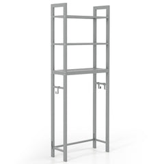 Estantería de Baño sobre Inodoro de Metal para el Baño Que Ahorra Espacio con 3 Ganchos y 3 Niveles 63 x 26,5 x 170 cm Gris