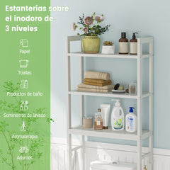 Estantería de Baño sobre Inodoro de Metal para el Baño Que Ahorra Espacio con 3 Ganchos y 3 Niveles 63 x 26,5 x 170 cm Blanco