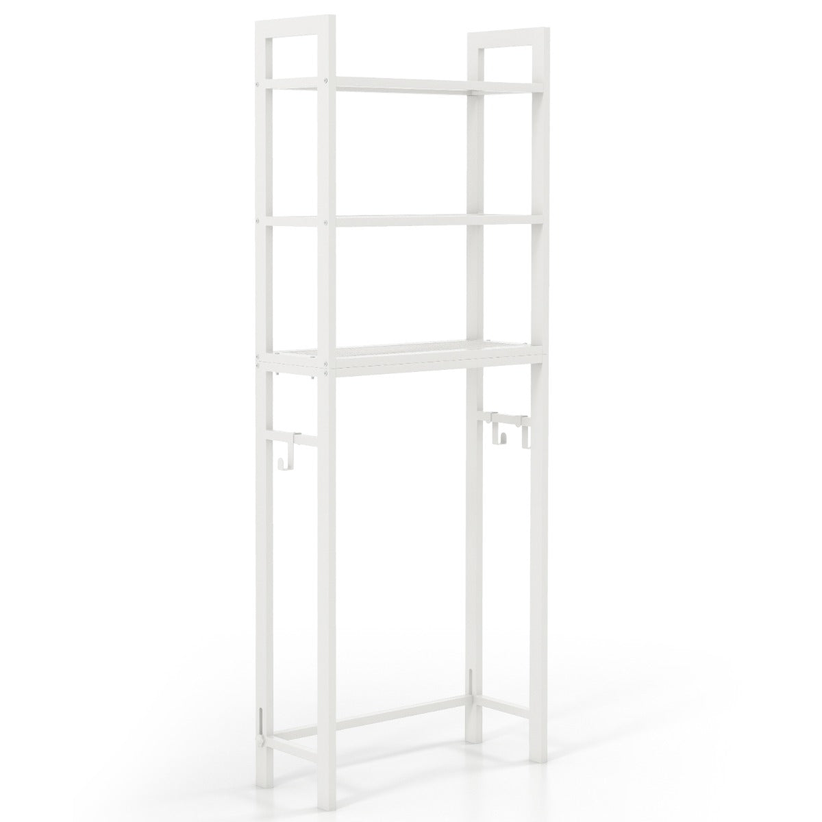 Estantería de Baño sobre Inodoro de Metal para el Baño Que Ahorra Espacio con 3 Ganchos y 3 Niveles 63 x 26,5 x 170 cm Blanco