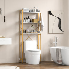 Estantería sobre Inodoro de Almacenamiento de 3 Niveles con 4 Ganchos y Barra Ajustable para Baño Lavadero 63 x 24 x 164 cm Blanco