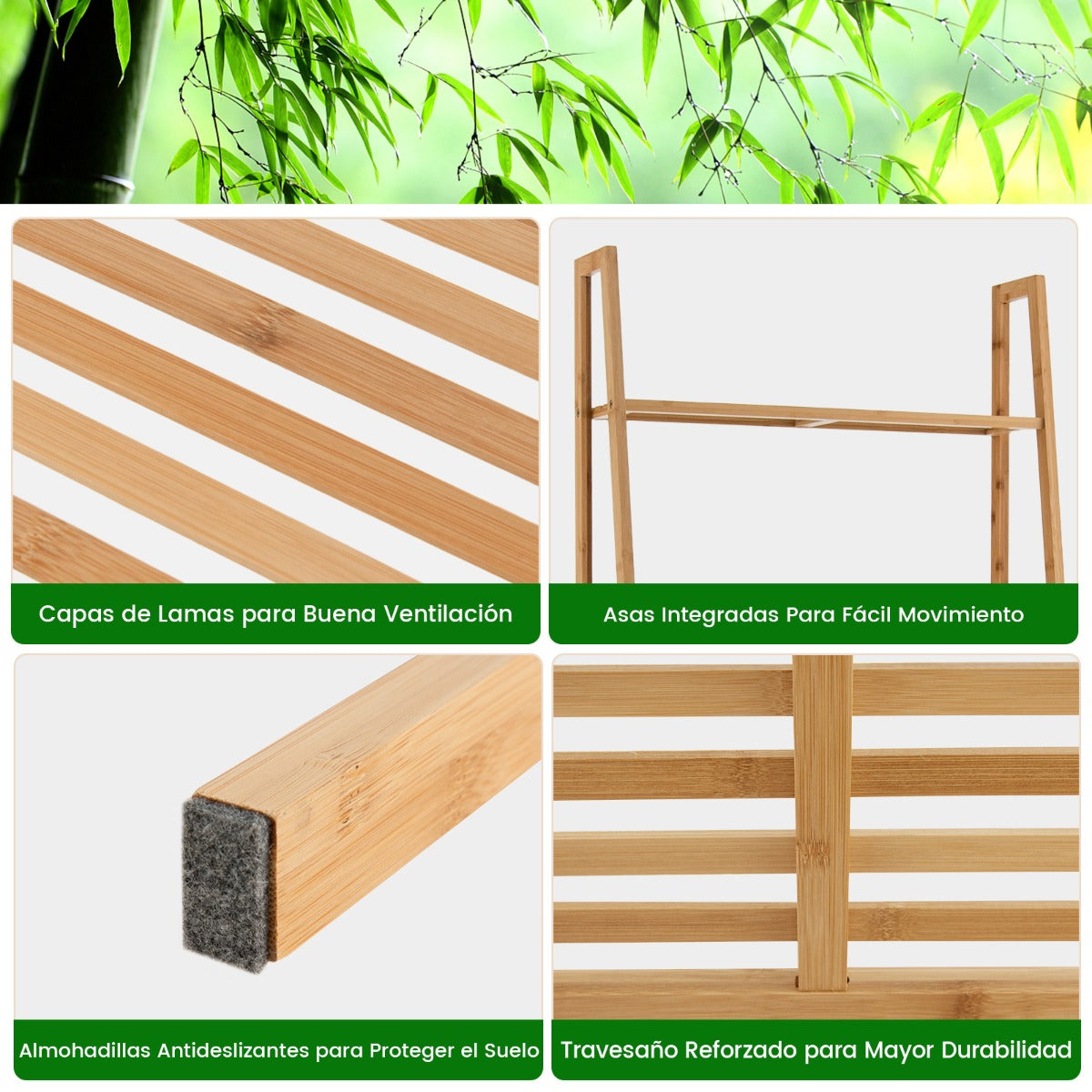Estantería de Bambú de Escalera de 4 Niveles Soporte para Plantas Antivuelco para Sala de Estar y Oficina 60 x 35,5 x 148 cm Natural