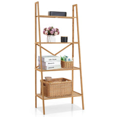 Estantería de Bambú de Escalera de 4 Niveles Soporte para Plantas Antivuelco para Sala de Estar y Oficina 60 x 35,5 x 148 cm Natural