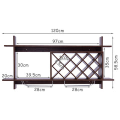 Estantería de Botellas de Vino de 2 Niveles de Madera Montado en Pared para Cocina Bodega Bar para 10 Botellas 120 x 58,5 x 20 cm Negro