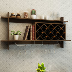 Estantería de Botellas de Vino de 2 Niveles de Madera Montado en Pared para Cocina Bodega Bar para 10 Botellas 120 x 58,5 x 20 cm Negro