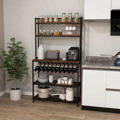 Estantería de Cocina con 6 Niveles 6 Estantes 6 Ganchos Soporte Inclinado para Botellas y 2 Estantes de Malla 90 x 35 x 165 cm Marrón