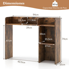Estantería de Escritorio de Madera para Encimera con 4 Estantes y Compartimento Abierto Organizador de Escritorio 94 x 25 x 74 cm Café