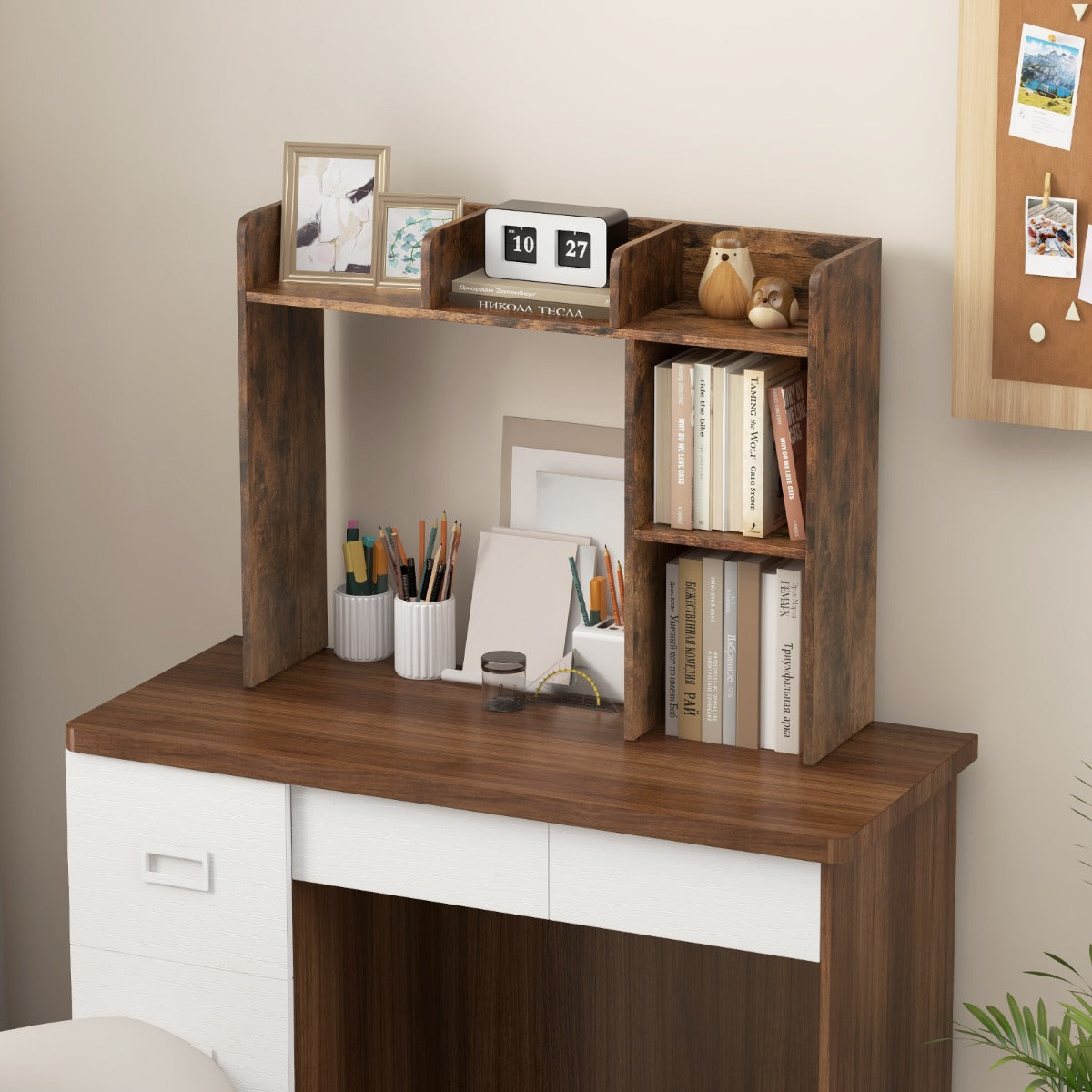 Estantería de Escritorio de Madera para Encimera con 4 Estantes y Compartimento Abierto Organizador de Escritorio 94 x 25 x 74 cm Café