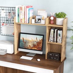 Estantería de Escritorio de Madera para Encimera con 4 Estantes y Compartimento Abierto Organizador de Escritorio 94 x 25 x 74 cm Natural