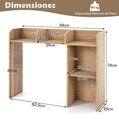 Estantería de Escritorio de Madera para Encimera con 4 Estantes y Compartimento Abierto Organizador de Escritorio 94 x 25 x 74 cm Natural