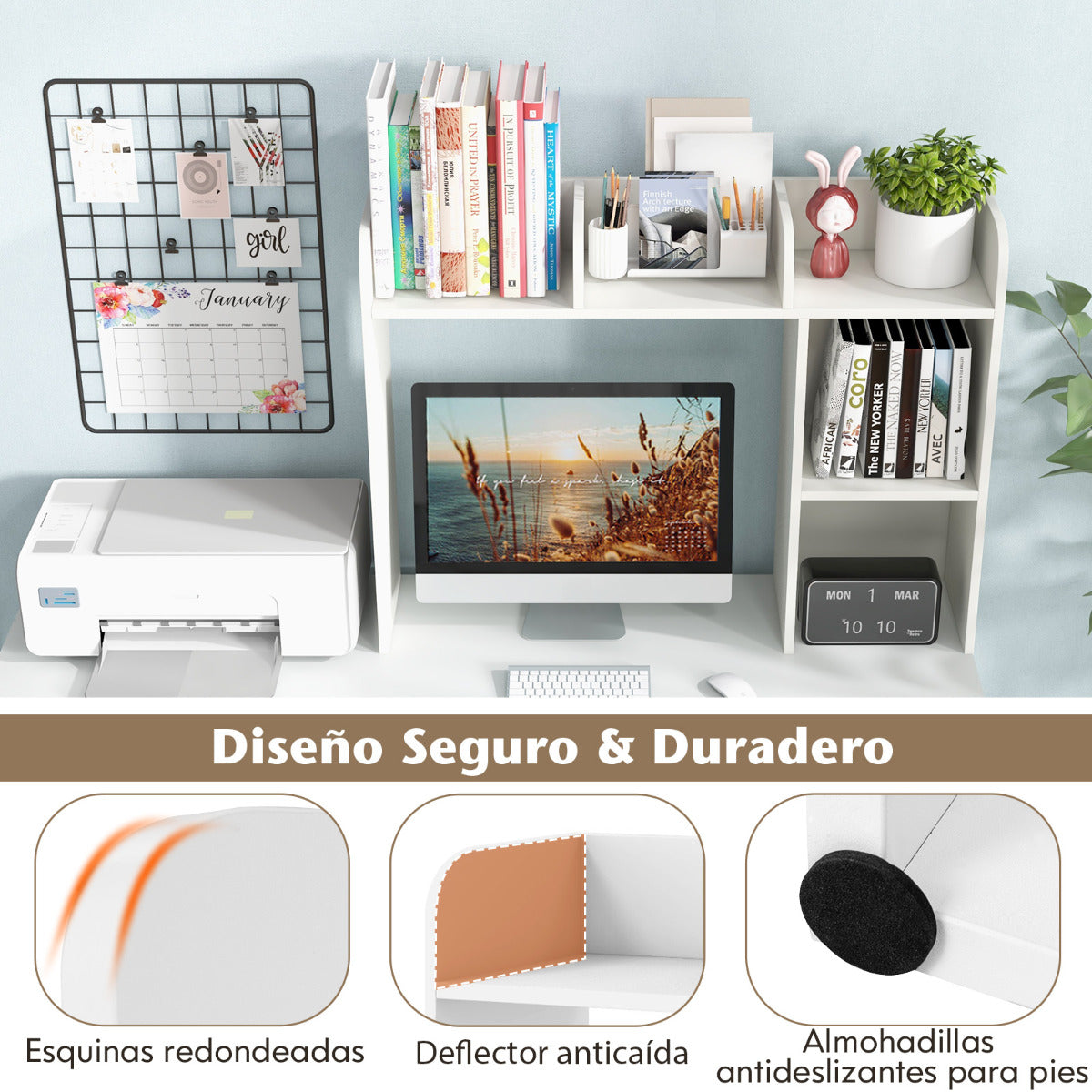 Estantería de Escritorio de Madera para Encimera con 4 Estantes y Compartimento Abierto Organizador de Escritorio 94 x 25 x 74 cm Blanco