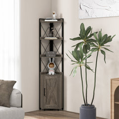 Estantería de Esquina 6 Niveles Librería Industrial Armario con Puerta Estantes Abiertos Marco Metal para Salón 48 x 32 x 180 cm Gris