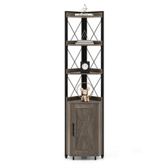 Estantería de Esquina 6 Niveles Librería Industrial Armario con Puerta Estantes Abiertos Marco Metal para Salón 48 x 32 x 180 cm Gris