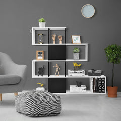 Estantería de Esquina de 5 Niveles Librería Moderna de Estilo Escalera 120 x 19,5 x 109 cm Blanco y Negro