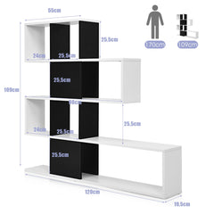 Estantería de Esquina de 5 Niveles Librería Moderna de Estilo Escalera 120 x 19,5 x 109 cm Blanco y Negro
