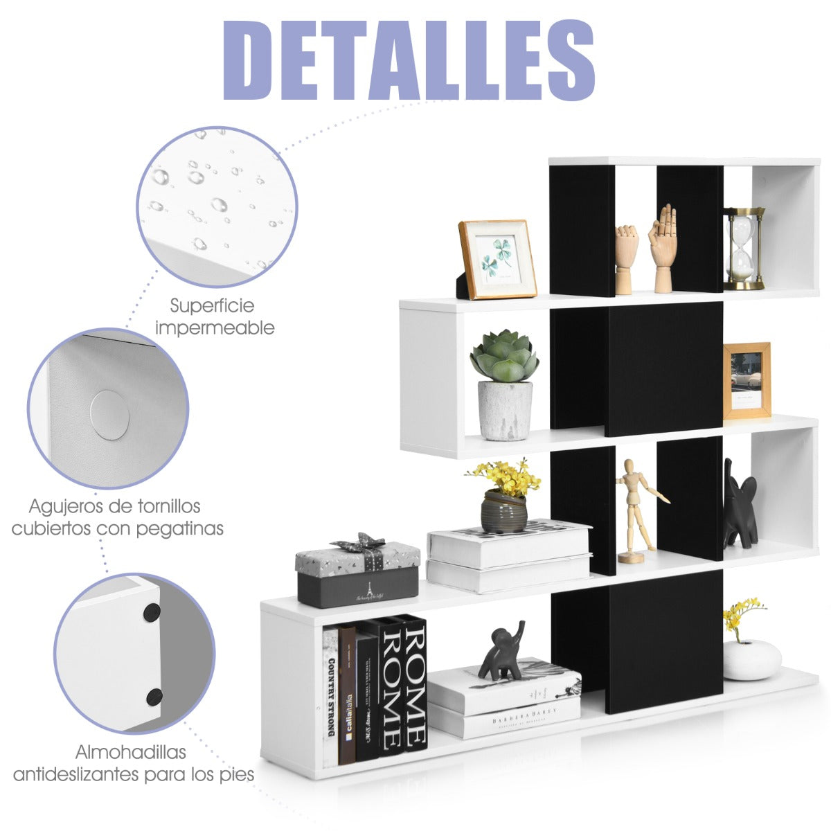 Estantería de Esquina de 5 Niveles Librería Moderna de Estilo Escalera 120 x 19,5 x 109 cm Blanco y Negro