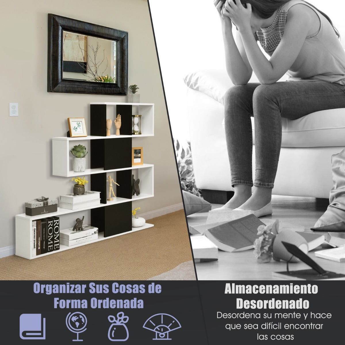 Estantería de Esquina de 5 Niveles Librería Moderna de Estilo Escalera 120 x 19,5 x 109 cm Blanco y Negro