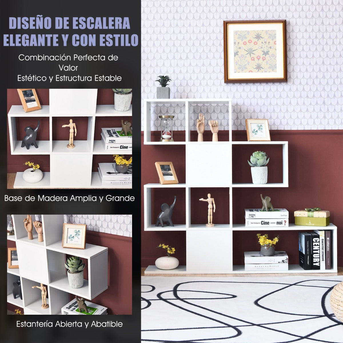 Estantería de Esquina de 5 Niveles Librería Moderna de Estilo Escalera 120 x 19,5 x 109 cm Blanco