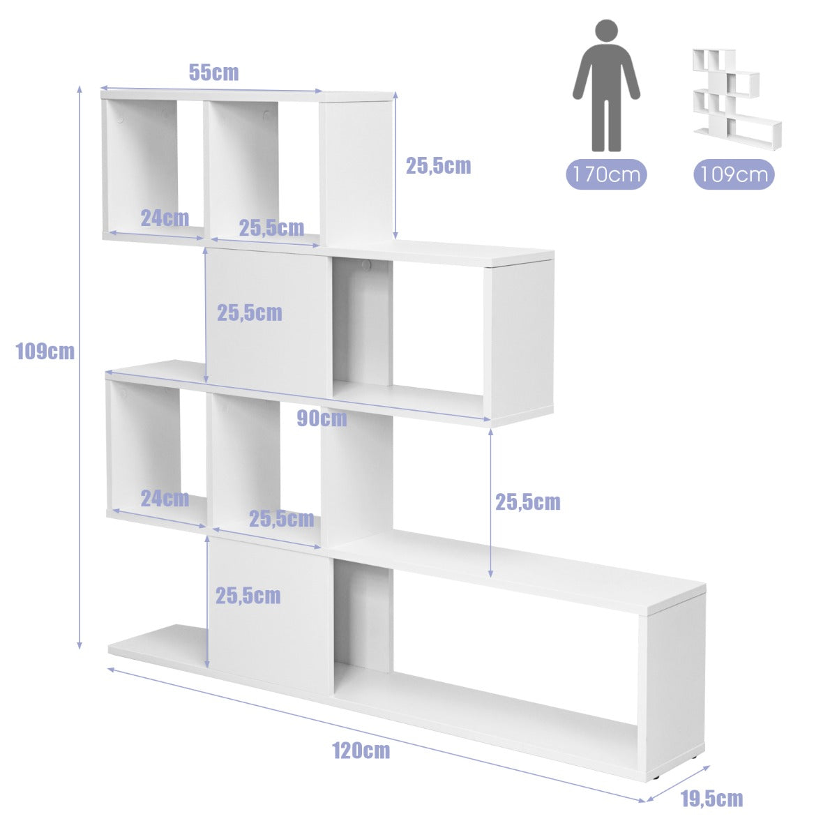 Estantería de Esquina de 5 Niveles Librería Moderna de Estilo Escalera 120 x 19,5 x 109 cm Blanco