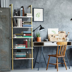 Estantería de Pared 5 Niveles Organizador con 5 Estantes para Salón Dormitorio Baño Terraza 61 x 30 x 183 cm Oro