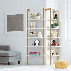 Estantería de Pared 5 Niveles Organizador con 5 Estantes para Salón Dormitorio Baño Terraza 61 x 30 x 183 cm Oro