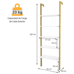 Estantería de Pared 5 Niveles Organizador con 5 Estantes para Salón Dormitorio Baño Terraza 61 x 30 x 183 cm Oro