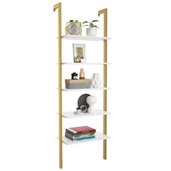 Estantería de Pared 5 Niveles Organizador con 5 Estantes para Salón Dormitorio Baño Terraza 61 x 30 x 183 cm Oro