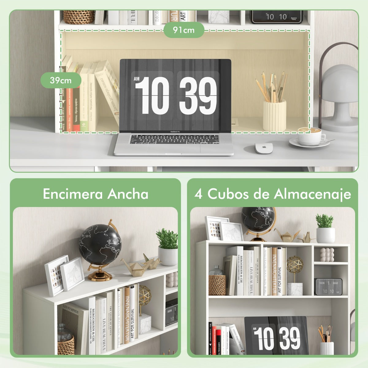 Estantería de Sobremesa para Ordenador Estante de Almacenamiento de Encimera con 4 Cubos y Compartimento Abierto para Escritorio Blanco
