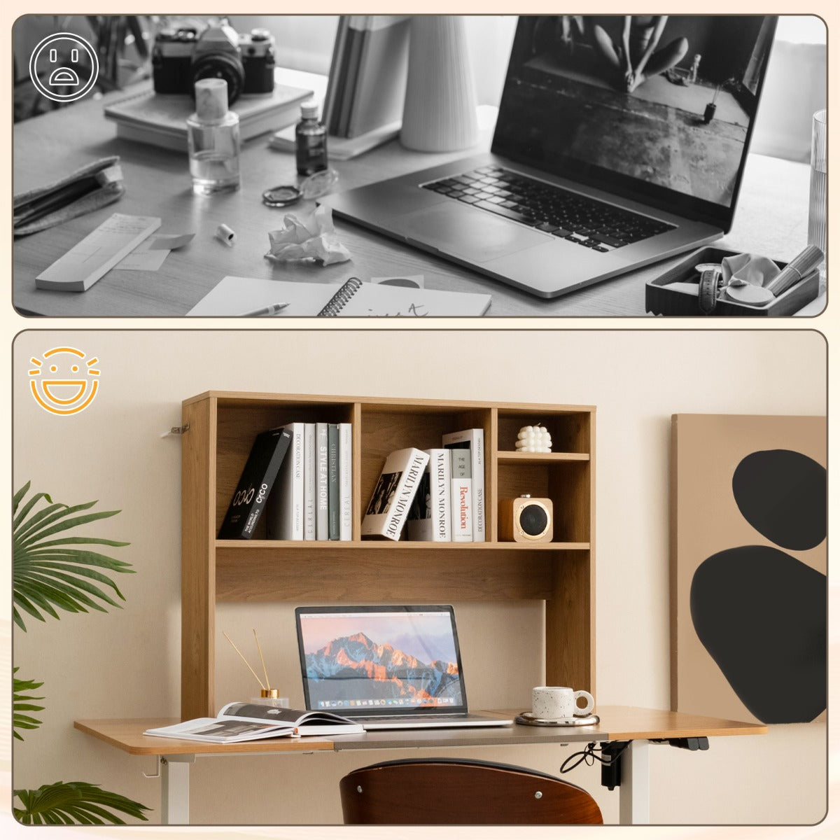 Estantería de Sobremesa para Ordenador Estante de Almacenamiento de Encimera con 4 Cubos y Compartimento Abierto para Escritorio Natural