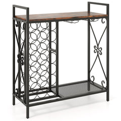 Estantería de Vino 21 Botellas Independiente con Soporte para Copas y Encimera de Madera 93 x 38 x 102 cm-Marrón