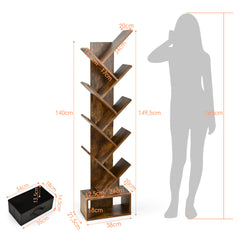 Estantería en Forma de Árbol de 10 Estantes con Cajón Estante de Suelo para Cds Libros Estante de Exhibición 38 x 21,5 x 149,5 cm Marrón