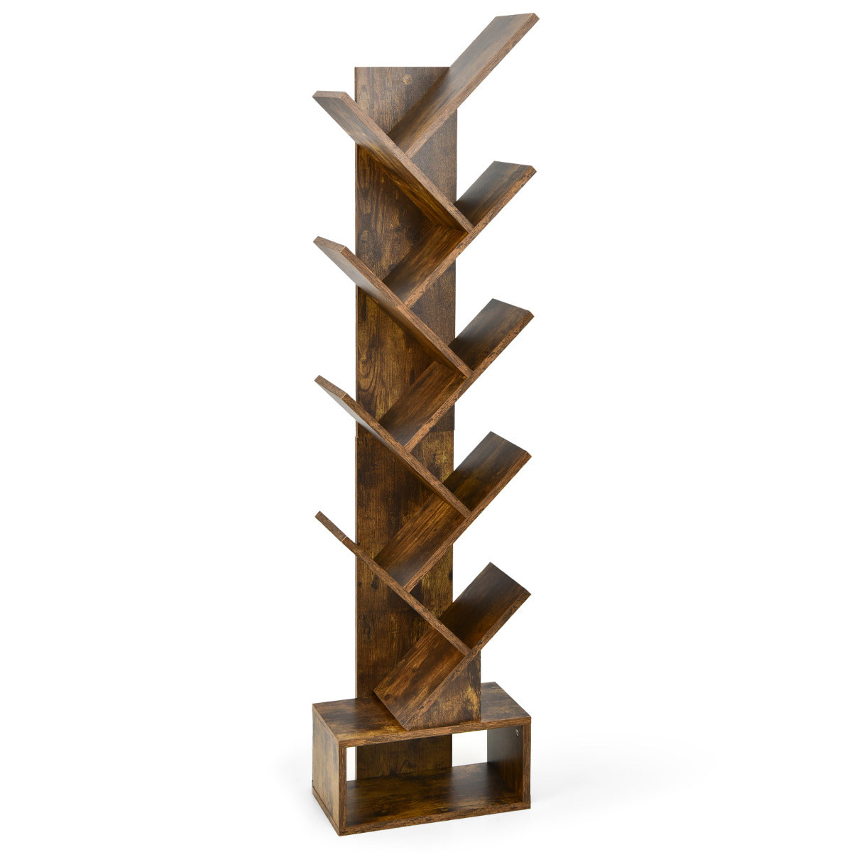 Estantería en Forma de Árbol de 10 Estantes con Cajón Estante de Suelo para Cds Libros Estante de Exhibición 38 x 21,5 x 149,5 cm Marrón