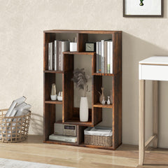 Estantería Geométrica de 7 Cubos Estante Decorativo de Esquina Librería de Pie con Dispositivo Antivuelco 60 x 20 x 90 cm Marrón