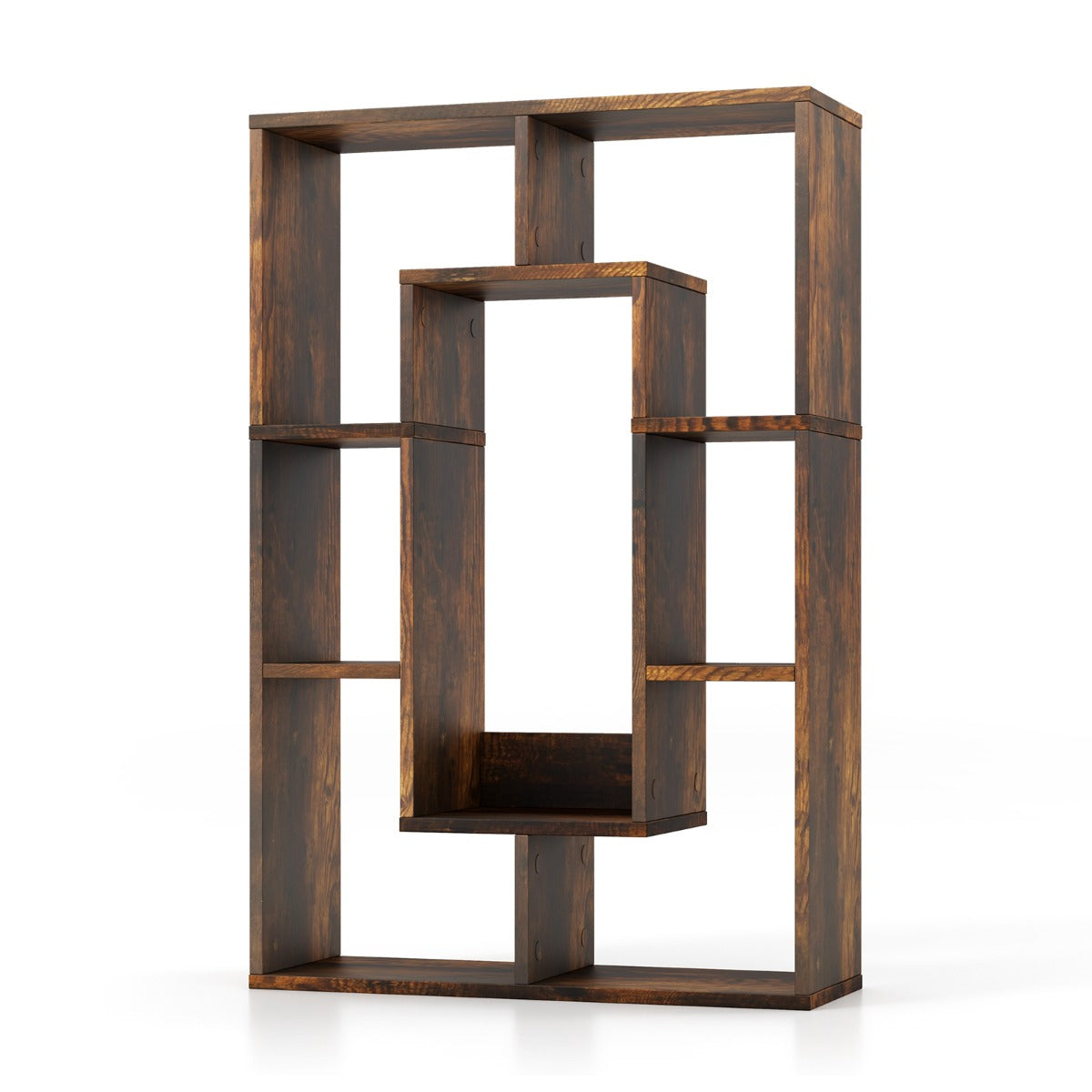 Estantería Geométrica de 7 Cubos Estante Decorativo de Esquina Librería de Pie con Dispositivo Antivuelco 60 x 20 x 90 cm Marrón